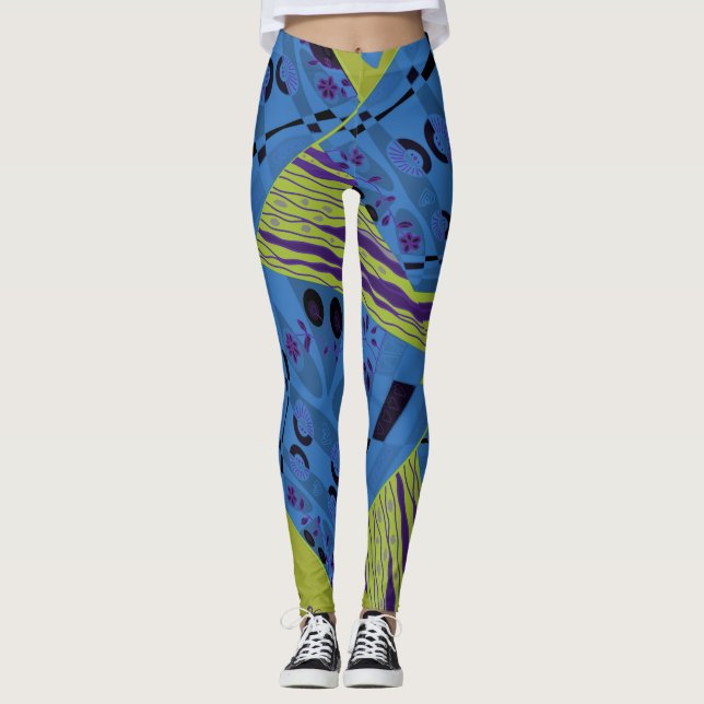 Leggings Origami Chintz (L) Blue Indigo Olive Black (Devant)