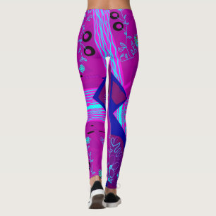 Leggings Origami Chintz (L) Fuchsia Turquoise Blue Magenta