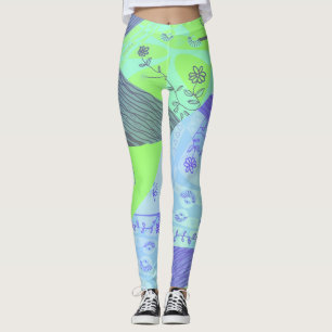 Leggings Origami Chintz (L) Vert Bleu Grad