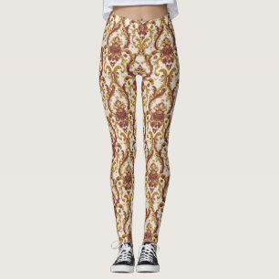 Leggings Ornement baroque en ivoire avec or et bordeaux