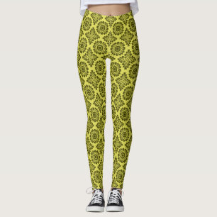 Leggings Ornement de fleurs baroque jaune 21102020