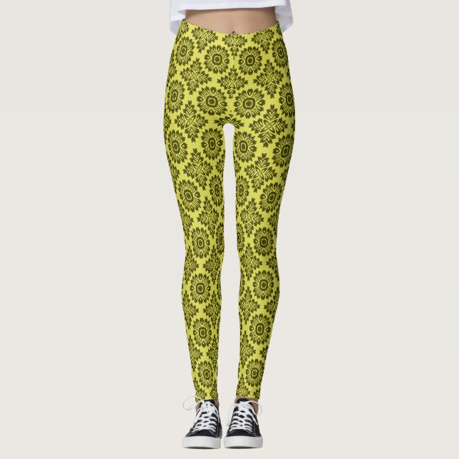 Leggings Ornement de fleurs baroque jaune 21102020 (Devant)