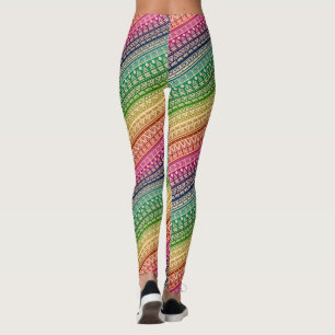 Leggings Ornement ethnique, arc en ciel