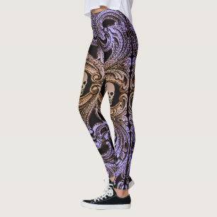 Leggings Ornement Goth Purple Avec Crâne