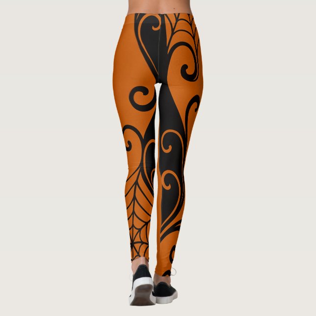 Leggings Ornement Spiderweb Orange Orange Black halloween (Dos)