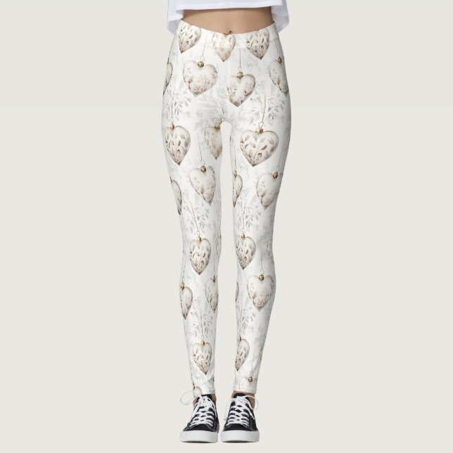 Leggings Ornements coeurs gris crème chic (Devant)