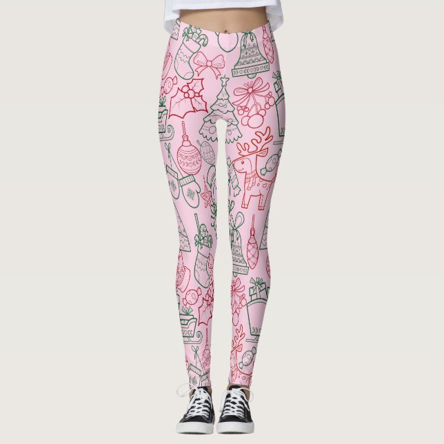 Leggings Ornements de Noël Motif 02 L Pink BG (Devant)