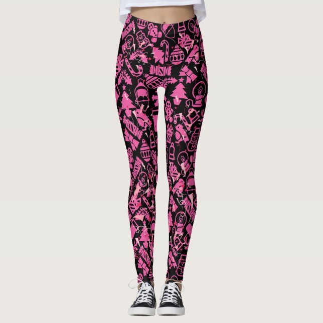 Leggings Ornements de Noël motif.rose.07 Black BG (Devant)