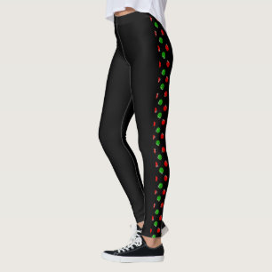 Leggings Ornements de Noël Pickleball Rouge et Vert Noir