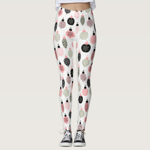 Leggings Ornements de Noël rose et vert blanc Arrière - pla