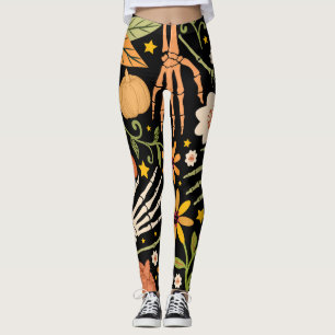 Leggings Os d'Halloween, motif floral sans couture.