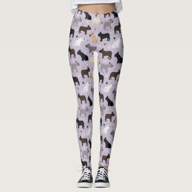 Leggings Os et pattes de Bulldog français violet (Devant)