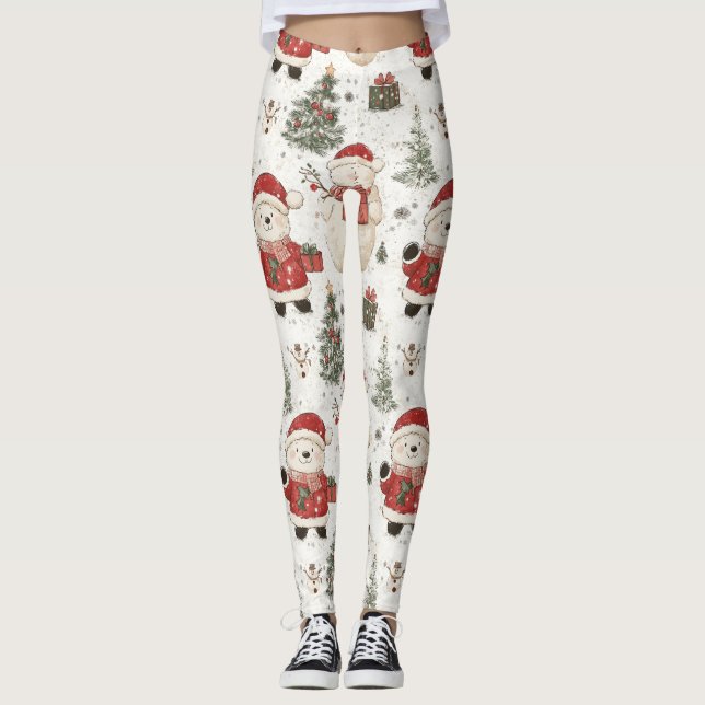 Leggings Ours en peluche de Noël Santa Pattern (1) (Devant)