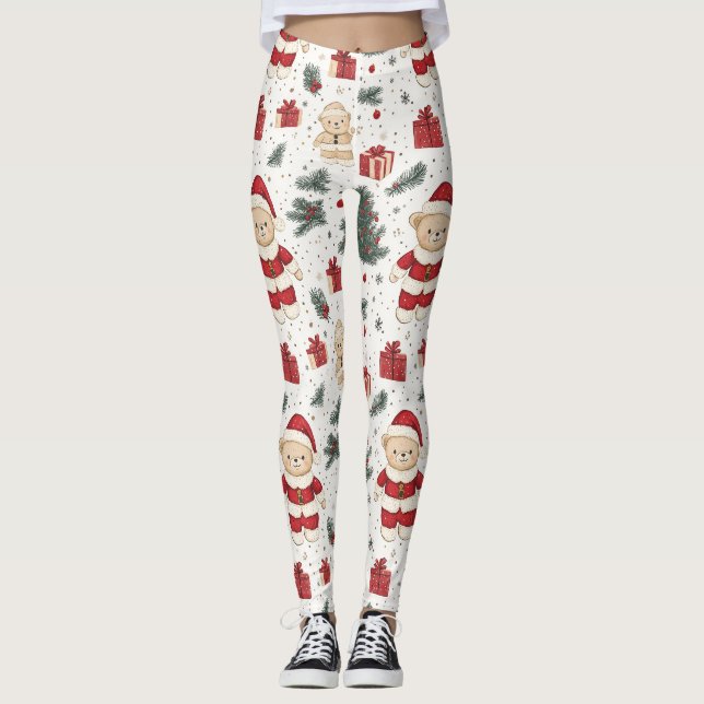 Leggings Ours en peluche de Noël Santa Pattern (1) (Devant)