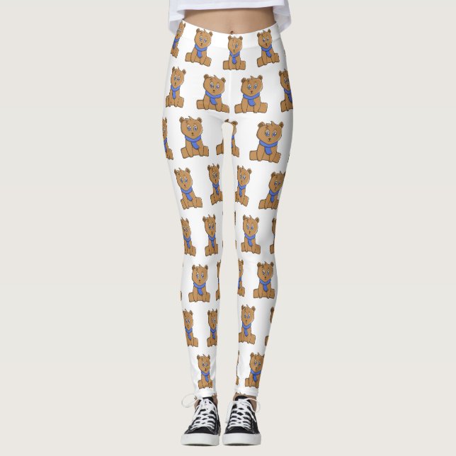 Leggings Ours en peluche portant une écharpe bleue (Devant)