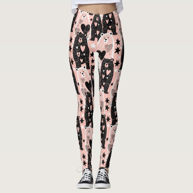 Leggings Ours mignon - Douce forêt de bois pastel (4) (Devant)