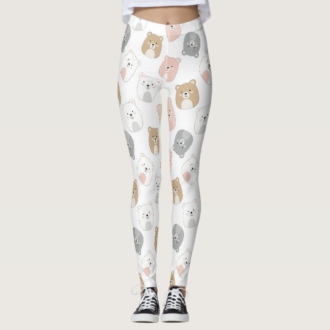 Leggings Ours mignon et cœurs -- Nurserie pastel (2) (Devant)