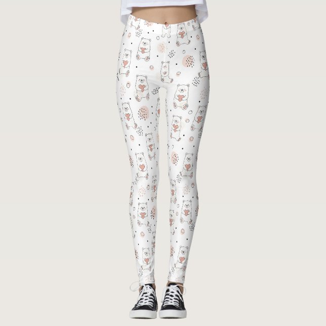 Leggings Ours mignon et cœurs -- Nurserie pastel (7) (Devant)