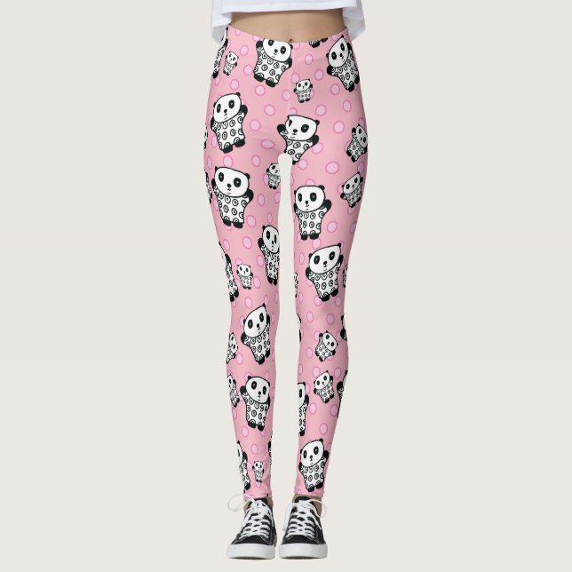 Leggings Ours Panda Rose Moderne à Points (Devant)
