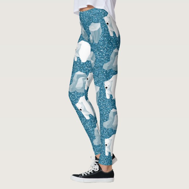 Leggings Ours polaire blanc mou Bleu d'animal sauvage bleu  (Gauche)
