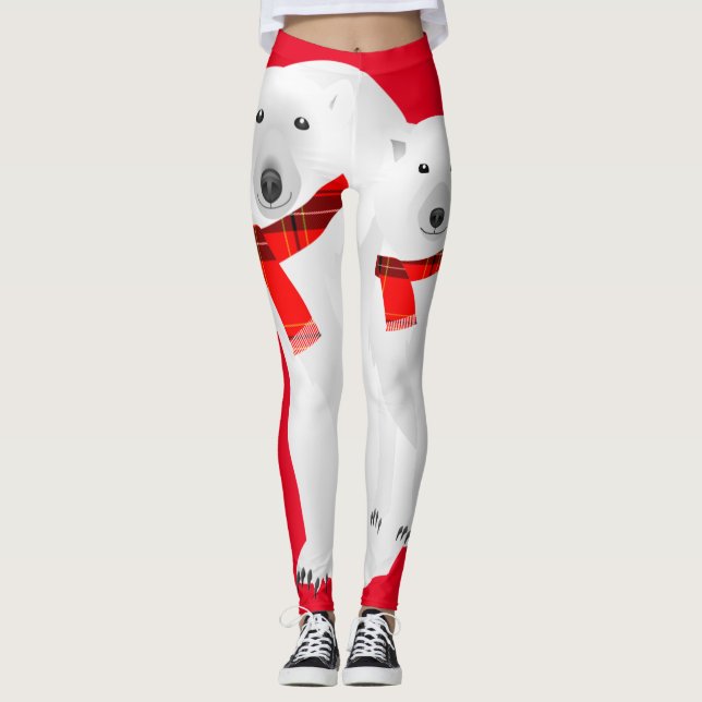Leggings Ours polaire et loup blanc Jambes d'écailles rouge (Devant)
