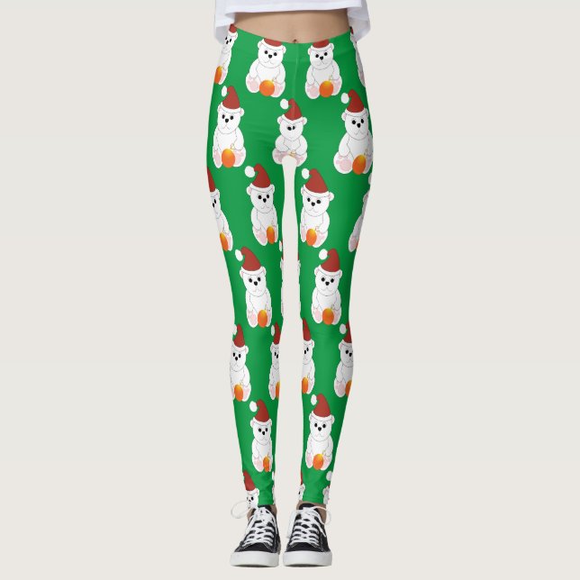 Leggings Ours polaire Noël chapeau de Noël mignon motif ver (Devant)