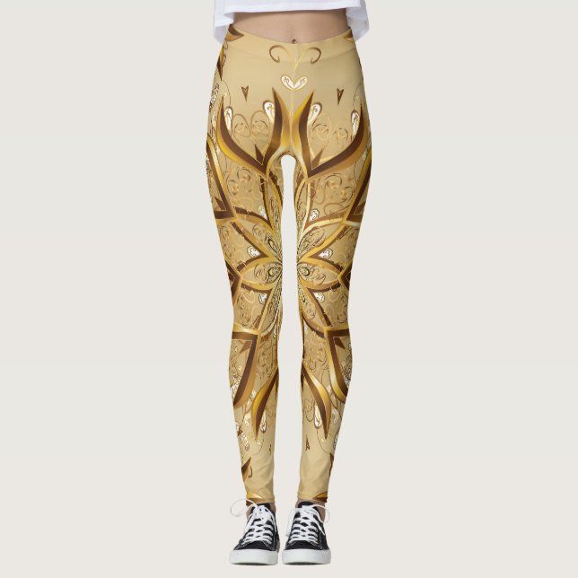 Leggings Ouvert doré, texture de croquis oriental. (Devant)