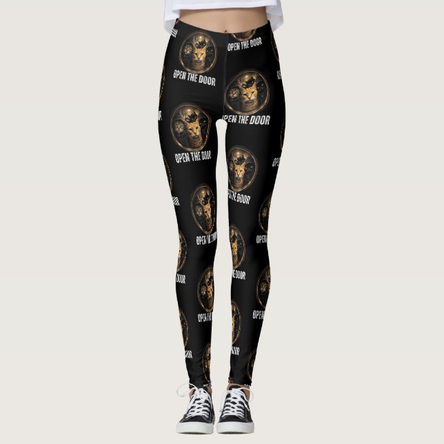 Leggings Ouvrez La Porte Mème De Chat Drôle Design D'humour (Devant)