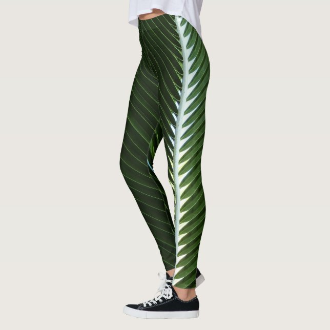 Leggings Overlapping Palm Fronds Tropical Green Abstract (Gauche)
