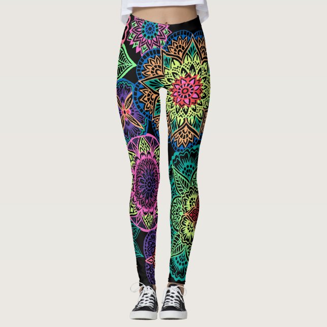 Leggings Page complète Neon Mandalas (Devant)