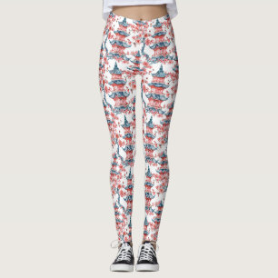 Leggings Pagode orientale Art rouge de fleur de cerisier
