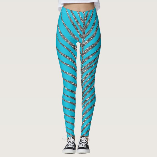 Leggings Pailleté Aqua Blue Glitter  (Devant)