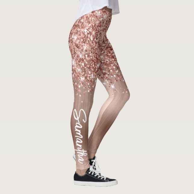 Leggings Pailleté Rose Gold Glam Brossé Nom de Script (Droite)