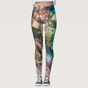 Leggings Paillettes Abstraites et Marbre Rose et Bleu