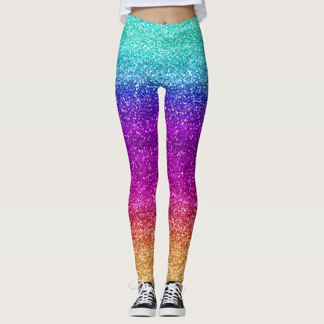 Leggings Paillettes dégradé arc-en-ciel scintillant (Devant)