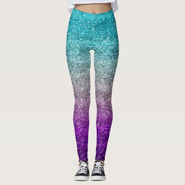 Leggings Paillettes dégradé bleu, gris et violet (Devant)