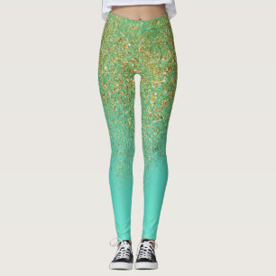 Leggings Paillettes dorées et glamour aquatique sarcelle sc