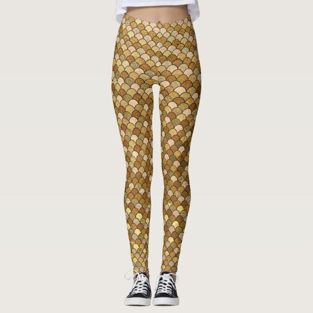 Leggings Paillettes Écailles de Poisson Sirène Or (Devant)