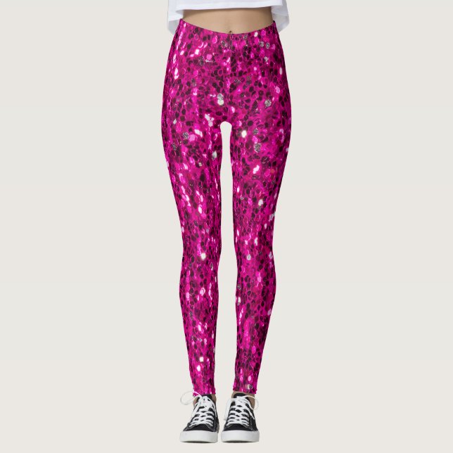 Leggings Paillettes fausses scintillantes rose chaud (Devant)