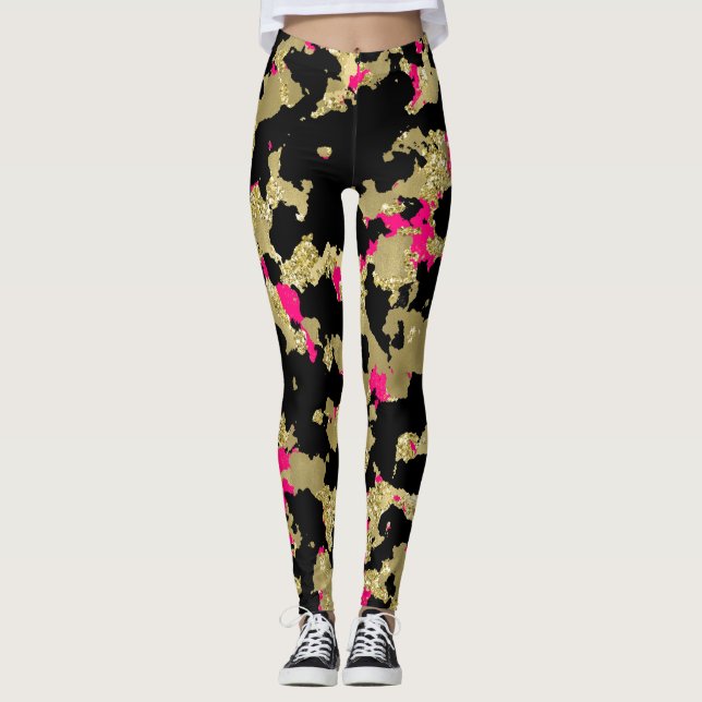Leggings Paillettes Or Noir Rose Chaud Abstrait Glamour qui (Devant)