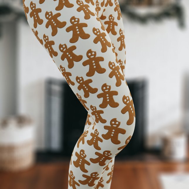 Leggings Pain d'épices Homme Motif Noël (A fun and festive gingerbread man pattern leggings with Christmas Cookies floating on a milky cream)