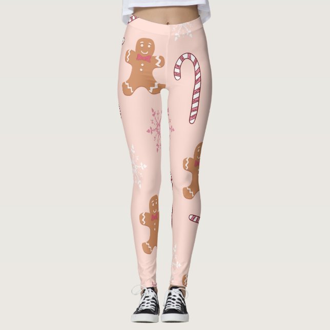 Leggings pain d'épices rose Noël (Devant)