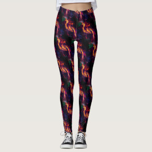 Leggings Paire d'art de feu chaud bleu + rouge personnalisé