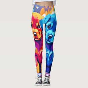 Leggings Paire de chiots colorés Art