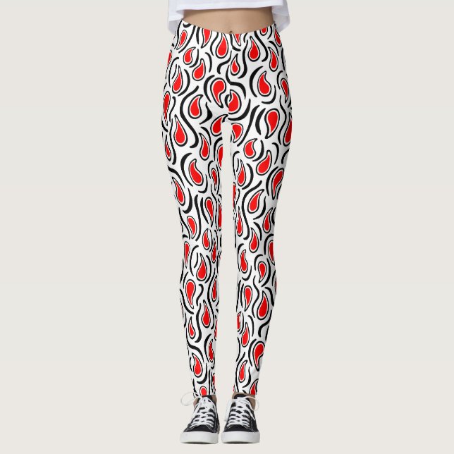 Leggings Paisley Abstrait 230523 - Rouge, noir et blanc (Devant)