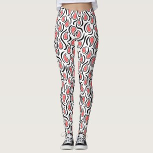 Leggings Paisley Abstrait 230523 - Tropical Pink, B&W