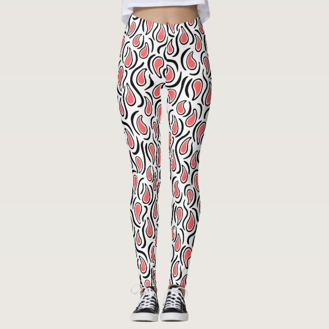 Leggings Paisley Abstrait 230523 - Tropical Pink, B&W (Devant)