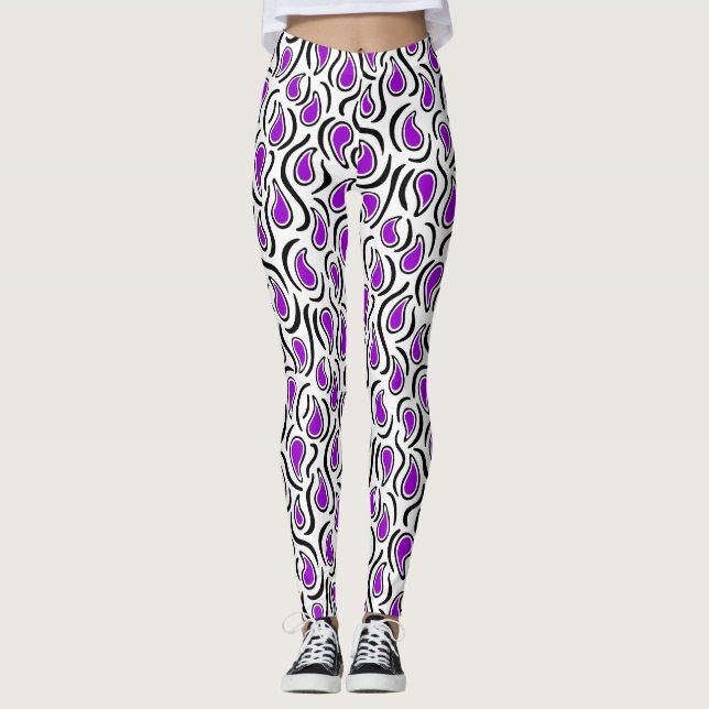 Leggings Paisley Abstrait 230523 - violet, noir et blanc (Devant)