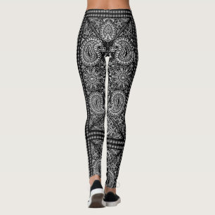 Leggings Paisley Bandana Boho noir et blanc