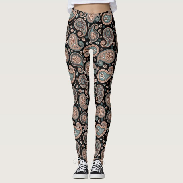 Leggings Paisley Black turquoise élégant pantalon de yoga (Devant)